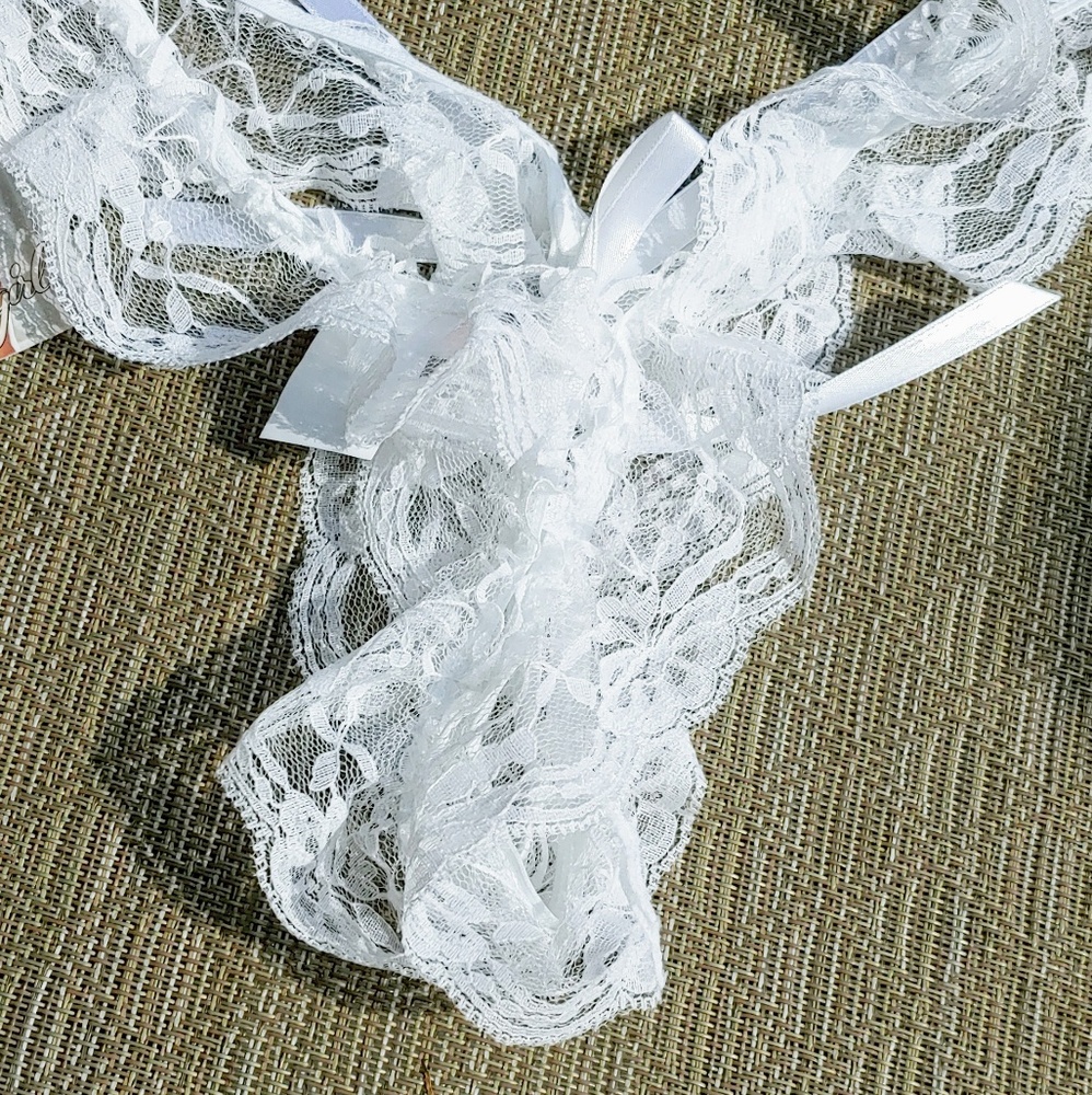 Plus size Sexy White Lace Bridal Thong